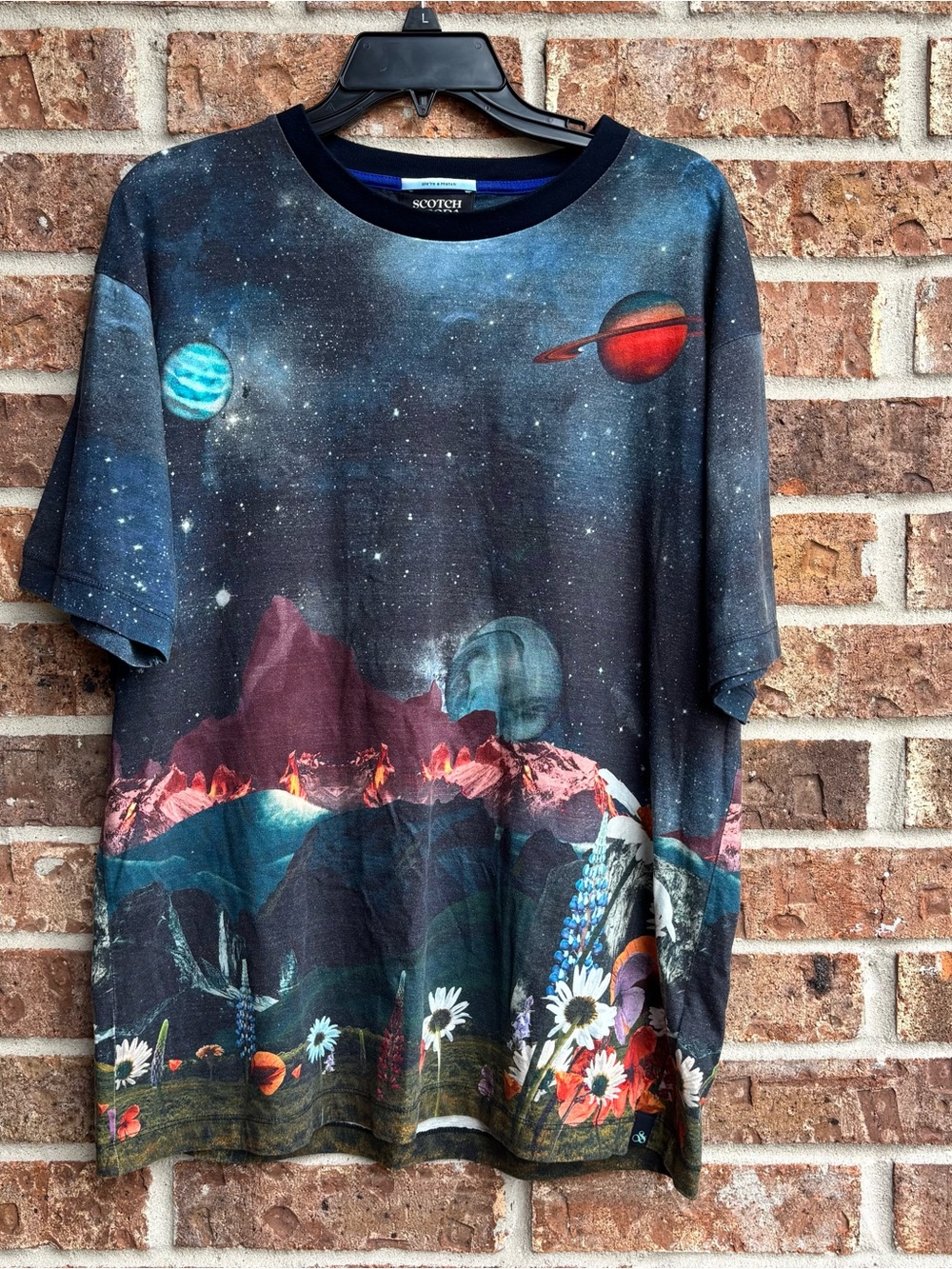 Scotch & Soda Navy Black Space & Floral Graphic Tee